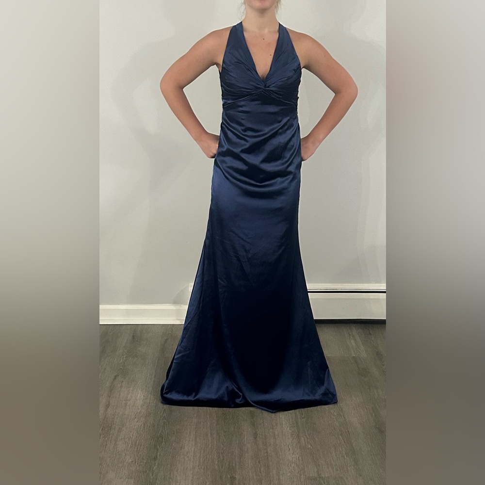 Satin Navy Blue Crossover Halter Dress NWT Size 2